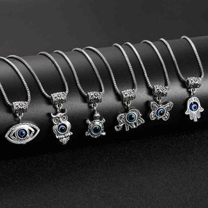 Turco azul mal de ojo colgantes collares para mujeres elefante mariposa búho colgante gargantilla cadena de clavícula joyería para niñas buena suerte G1206