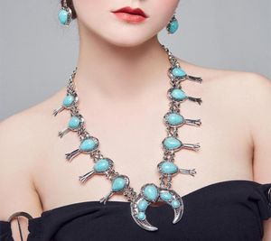 Collar llamativo de metal con flor de calabaza turquesa, conjunto de joyería para mujer, collar elegante Vintage apto para fiesta de Navidad 6364126