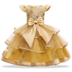 Vestido tutú para niñas elegante encaje princesa niños fiesta de noche vestido de fiesta 4 5 6 8 10 años amarillo