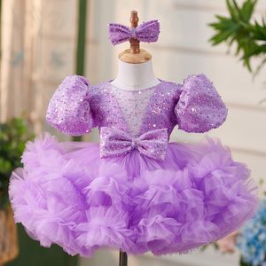 Tutu Flower Girls Hobe Wedding Teenage Enfants Princesse Shiny Bling Graduation Robe Baby Kids Robes For Girl Summer Beach Boho Party Vêtements 403