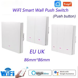 Interruptor inteligente Tuya 1/2/3 gang, botón pulsador WiFi, interruptores de luz de pared, UE, Reino Unido, inalámbrico, Alexa, Google Home Assistant