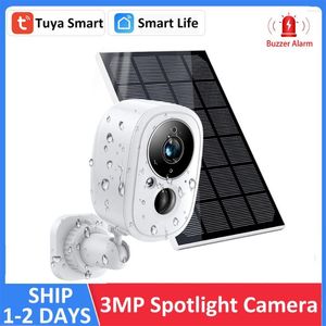 Tuya 3MP WiFi batterie énergie solaire sécurité extérieure PIR détection de mouvement projecteur couleur Vision nocturne CCTV Surveillance sirène caméra