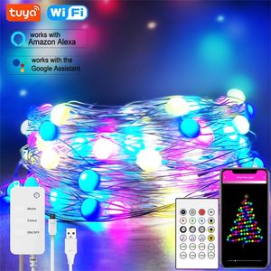 Tuya Smart LED Light Fairy String Lights 10m 100leds RGB Dreamcolor Music Sync USB Strip Light for Smart Life App Remote Control 220408