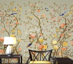 Fond d'écran TV moderne grande murale moderne chinois salon chambre papier peint 3d mur vidéo fleurs oiseau forêt23342087596190