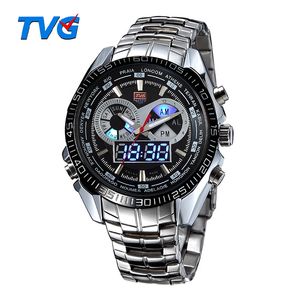 TVG Brand Luxury Orologio in acciaio inossidabile Digital Sports LED Orologi da uomo 30M Doppi movimenti Orologi impermeabili Relogio Masculino