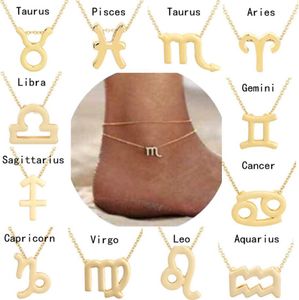 Doce constelaciones cadena para pies cadenas para pies Color acero dorado tobillera minimalista femenina regalo de fiesta Popular de verano