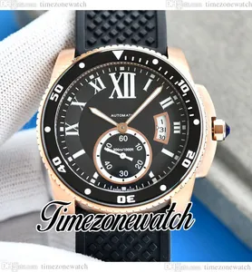 TWF Calibre Dive Cal.1904-PS Montre automatique pour homme 42 mm W7100052 Grande date Cadran noir Boîtier en or rose Bracelet en caoutchouc Hommes Nouvelles montres Timezonewatch Sapphire E268A1