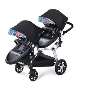 Jumeaux poussettes bébé marque de luxe en cuir PU blanc Twin chariot double coquille d'oeuf voiture vendre comme des petits pains chauds concepteur populaire élastique mode rotation à 360 degrés unique