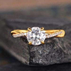 Twisted Delated Zircon Engagement Wedding 14k Gold Ring For Women Twist Solitaire Eternity Bridal Women Promise Ring Bands d'anniversaire