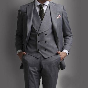 Trajes de hombre con solapa de muesca de dos botones para boda, graduación/cena/fiesta, chaqueta para padrino de boda (chaqueta + pantalón + chaleco)