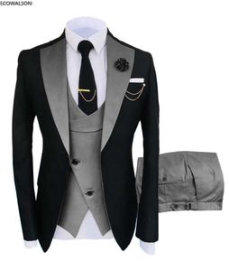 Costumes pour hommes bicolores 3 pièces sur mesure meilleur homme marié smoking de mariage coupe cintrée blazer jacquard veste gilet pantalon smoking vêtements20 Q230828