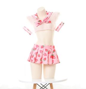 Vestido de dos piezas lindo vestido de marinero lolita fresa estampada estampado sexy disfraces de la escuela de colegial