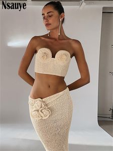 Vestido de dos piezas Nsauye Casual Beach Summer Outfits Holiday Women Y2K Sujetador de punto Crop Tops y Long Sexy Fashion Party Club Falda Set 230607