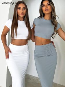 Robe de deux pièces femmes jupe sexy ensemble mode solide culture hauts t-shirt longues jupes moulantes femme été 2 baddie body chic tenue 230518