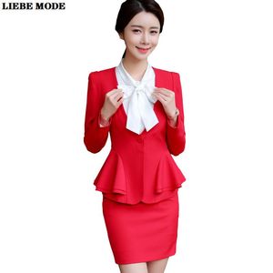 Robe de deux pièces femmes noir blanc rouge tenue de bureau jupe costume blazer à volants chemise courte 3 ensemble pour les femmes formelles d'affaires décontractées