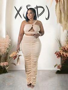 Ensemble deux pièces pour femmes, ensemble d'été, tenue Sexy, haut court et robe Midi, robe élégante, grande taille, vente en gros, goutte 240130