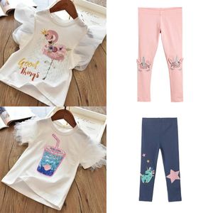 Deux pièces enfants enfants filles vêtements ensemble petite fille été dessin animé imprimé t-shirt et pantalon leggings tenues vêtements 2pcs 51 y2