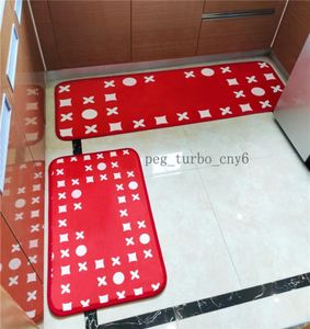 Deux pièces Set Red Bath Mats Letter Floral Designer Balcon Cushion Soft Durable Non Slip Kitchen Carpets1657097