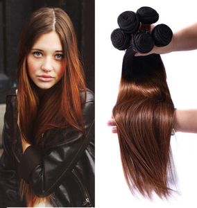 Dos tonos Ombre Cabello Recto Rubio T1B 30 Extensiones de cabello 3 paquetes para paquete Negro a marrón oscuro Sedoso Recto Virgen Humano Ha1786266