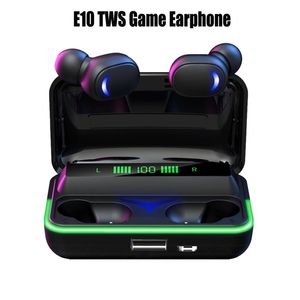 TWS Gaming Headsets E10 Écouteurs sans fil HiFi Stéréo Bass Bas Sound Musique Écouteurs Power Bank Headphone avec microphone