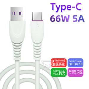 Tipo-C 5A cables de carga súper rápidos 66W flash cargando cable de datos de teléfono móvil USB de alta corriente TPE