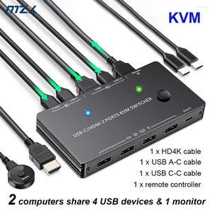 Commutateur KVM de Type C 4K 60Hz, 2 ordinateurs partagent 1 moniteur, 4 périphériques USB, Hub Compatible avec HDMI Thunderbolt 3 PD, alimentation 87W