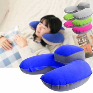 Almohada para el cuello en forma de U, cojín inflable de aire, reposacabezas suave, avión compacto, viaje de vuelo, 4 colores