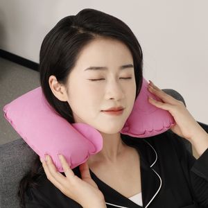 Almohada de viaje en forma de u, almohada inflable automática para coche, avión, almohada de anillo, almohada de prensa plegable, cojín para el cuello