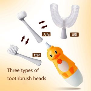 Brosse à dents électrique de type U, vente en gros, dessin animé Intelligent, blanchiment automatique, nettoyage en profondeur, brosse à dents électrique pour enfants, hygiène buccale avec 3 têtes de brosse