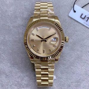 U1 Factory Steel Watches 40MM Diamond Set Gold Dial Bisel estriado Hielo Movimiento mecánico automático Cristal de zafiro Presidente Acero inoxidable Relojes de pulsera para hombre Nuevo