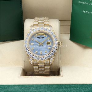 Full Diamond Président Watch 128238 Blue Pearl Dail 43 mm Gold Men Automatic Box