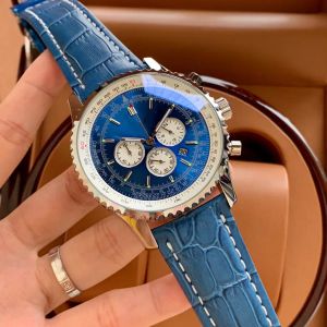 U1 Top AAA Bretiling montres à quartz pour hommes Calendrier de couleur bleue Cadran de 43 mm Mouvement à quartz japonais VK Boîtier en acier fin 316L Montre pour homme Miroir minéral résistant aux rayures