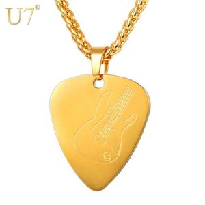 U7 – collier de plectre de guitare en acier inoxydable, pendentif, cadeau de musicien pour amoureux de la musique, pour joueur de guitare, P1191 X07072643