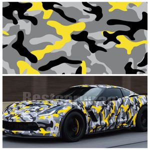 Ubran neige jaune noir gris Camouflage vinyle wraps pour véhicule voiture wrap Graphic Camo couvrant autocollants bulle d'air libre 1.52x30m 5x98ft