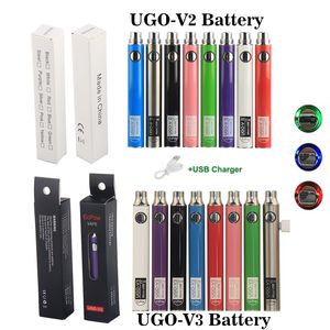 Ugo-V II 2 510 Filetage Vape Stylo Ugo V3 Volez la tension de la variable Batterie 650MAH 900mAh Kits Evod Ego Micro Micro USB Vapes Batteries