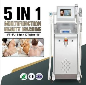 Uk light 5 EN 1 IPL LASER Depilación Nd Yag Laser 1064 RF Skin Tighten E-light Permanente OPT Rejuvenecimiento de la piel Acné pigmento arrugas vascular eliminar máquina de belleza