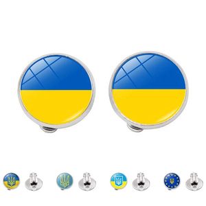 Drapeau de l'Ukraine Clip sur Boucles d'oreilles pour femmes Bijoux Symbole ukrainien Cabochon en verre Clips d'oreille Faux Piercing Boucle d'oreille Fille Cadeau Party Favor CPA4340 0323