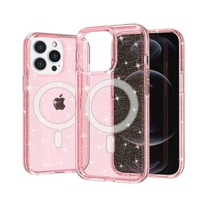 Ultimate Bling Cases Magsafe Chargeur Sans Fil Magnétique Transparent Robuste Hybride TPU PC Glitter Poudre Antichoc Armure Couverture Pour iPhone 14 13 Pro MAX