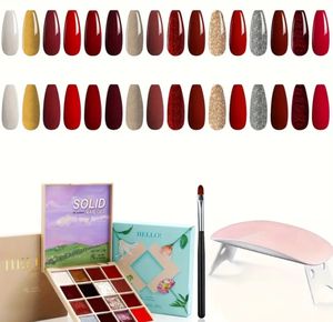 Kit ultime de gel pour ongles : 16 gels de couleur unie, accents de paillettes, lampe UV avec pinceau, ensemble de nail art de qualité professionnelle