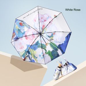 Ultra Light Double-couche Double Flowers Oil Painting Umbrella, Mini Sunshade, Rain and Shine Double-usage Umbrella, Portable Sun Umbrella