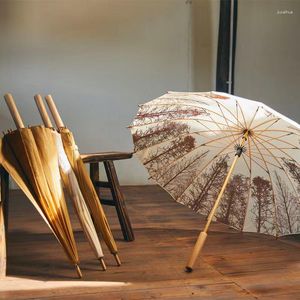 Parapluies 16 os clair parapluie style national rétro art petit frais long manche en bois coupe-vent et crème solaire adhésif noir