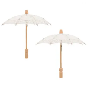 Parapluies 2 PCS Cotton Umbrella Lace Fancy Lace Vintage Wedding Parasol for Bride Wooden