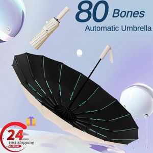 Umbrellas 80 Bone 3 fold Anti storm Umbrella for Men and Women Fully Automatic Large Windproof Waterproof Anti ultraviolet Sun 231116