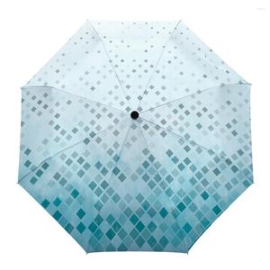 Parapluies Bleu Carré Dégradé Parapluie Entièrement Automatique Pour Enfants En Plein Air Adultes Imprimé Pliable Huit Brins