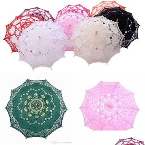 Paraguas de encaje nupcial paraguas Vintage apertura Manual hecho a mano elegante bordado sombrilla Bridemaid Drop Delivery Home Garde Dheib