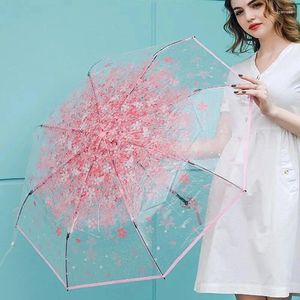 Umbrellas plegables lindas flores paraguas anti-uv transparente sol transparente cereza manual de flores de belleza