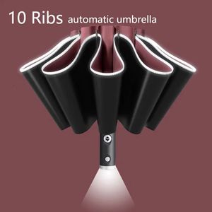 Parapluies Parapluie UV entièrement automatique avec lampe de poche LED bande réfléchissante inversée grand pour parasol d'isolation thermique de soleil de pluie 231123