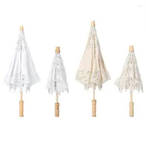 Parapluies En Stock À La Main Dentelle Parapluie Soie Tissu Fleur Broderie Parasol De Mariage Mariée Pographie Blanc Beige Couleur