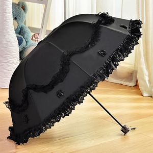 Paraguas Flor de encaje Mujeres Sol Parasol Protector solar Portátil Compacto Recubrimiento negro Anti UV Lluvia Paraguas Chica Princesa Sombrillas Vintage 230920