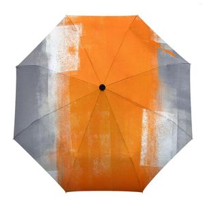 Parapluies Orange Gris Abstrait Entièrement Automatique Hommes Femmes Parapluie Pliant Multifonctionnel Parasol Pluie